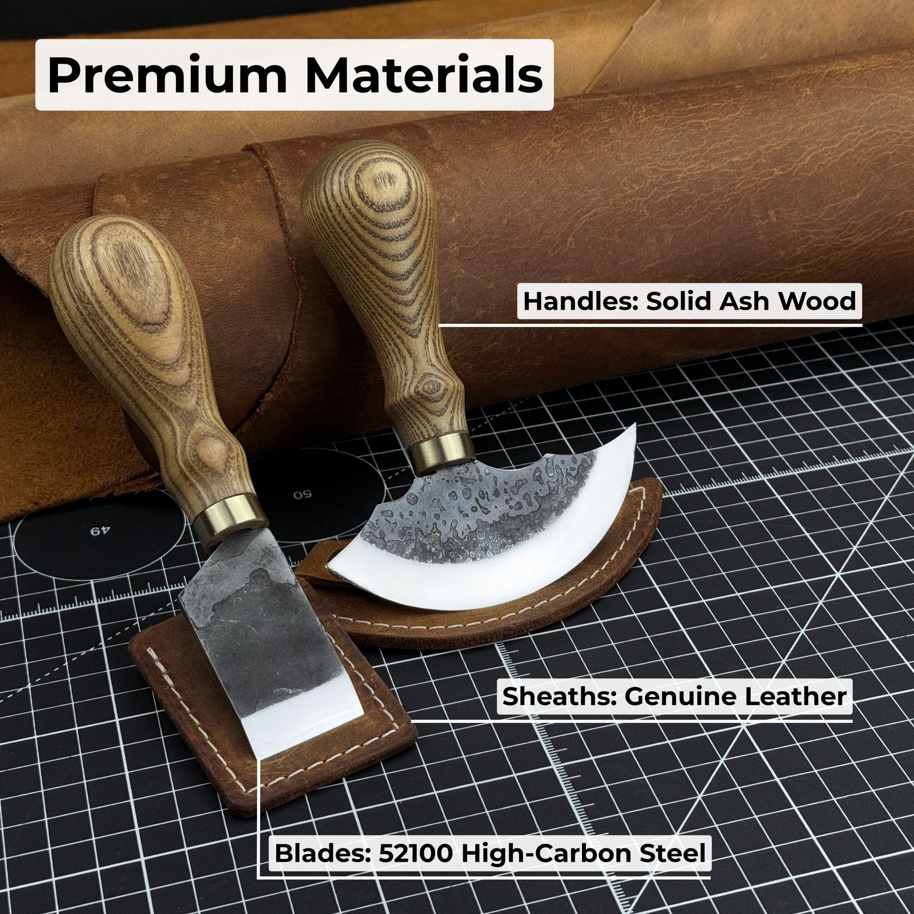 2-Piece Rounded and Straight Leather Knife Set