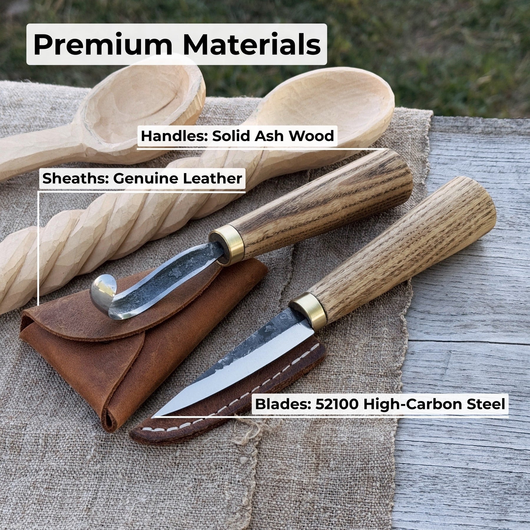 2-Piece Spoon Carving Knife Set with Leather Sheaths