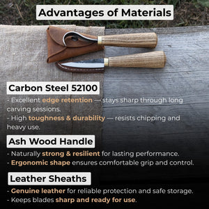 2-Piece Spoon Carving Knife Set with Leather Sheaths