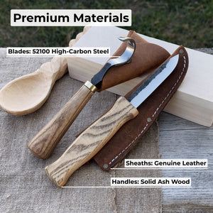 2-Piece Spoon Carving Knife Set with Leather Sheaths