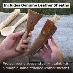 2-Piece Spoon Carving Knife Set with Leather Sheaths