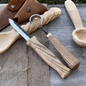 2-Piece Spoon Carving Knife Set with Leather Sheaths