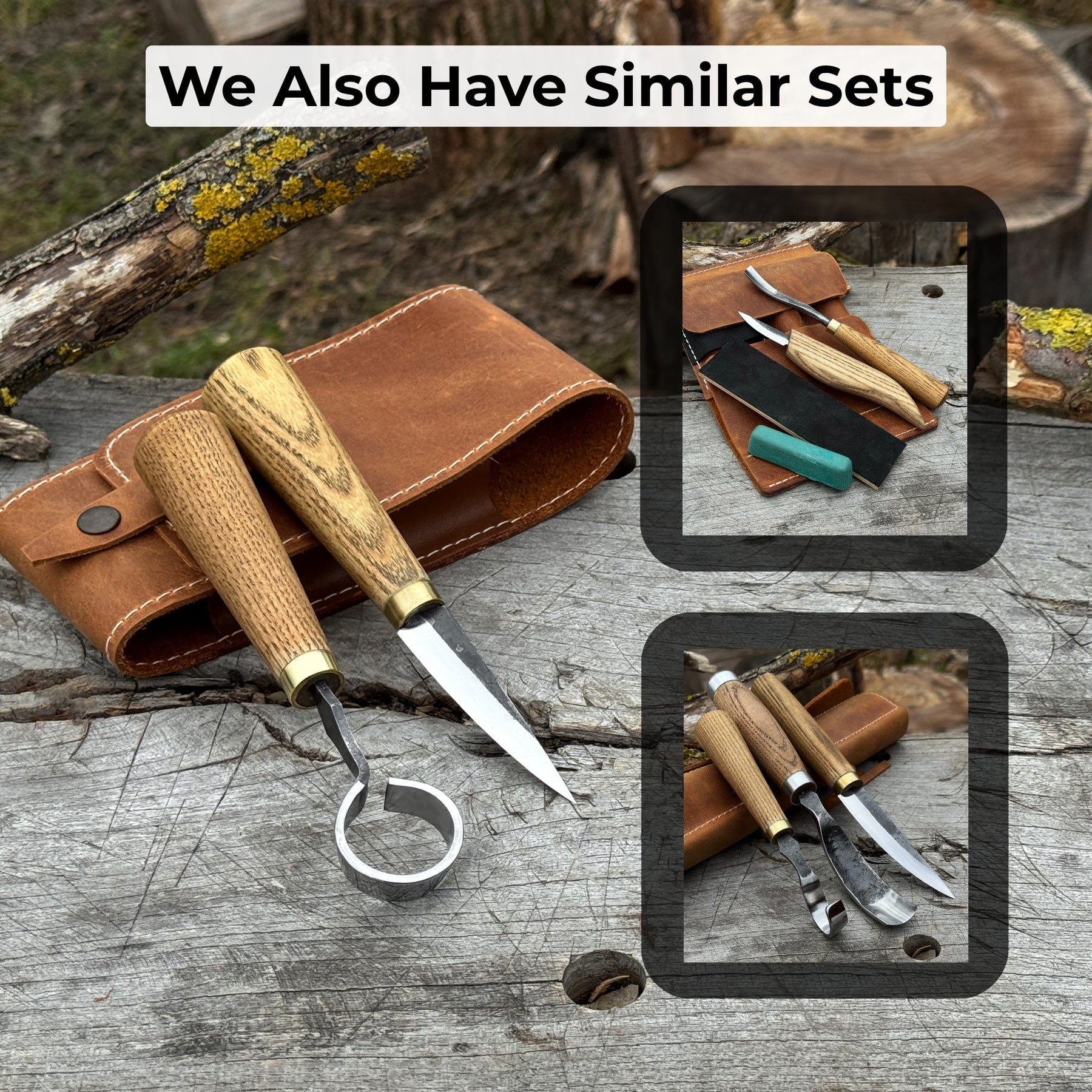 2-Piece Spoon Carving Tool Set with Leather Case