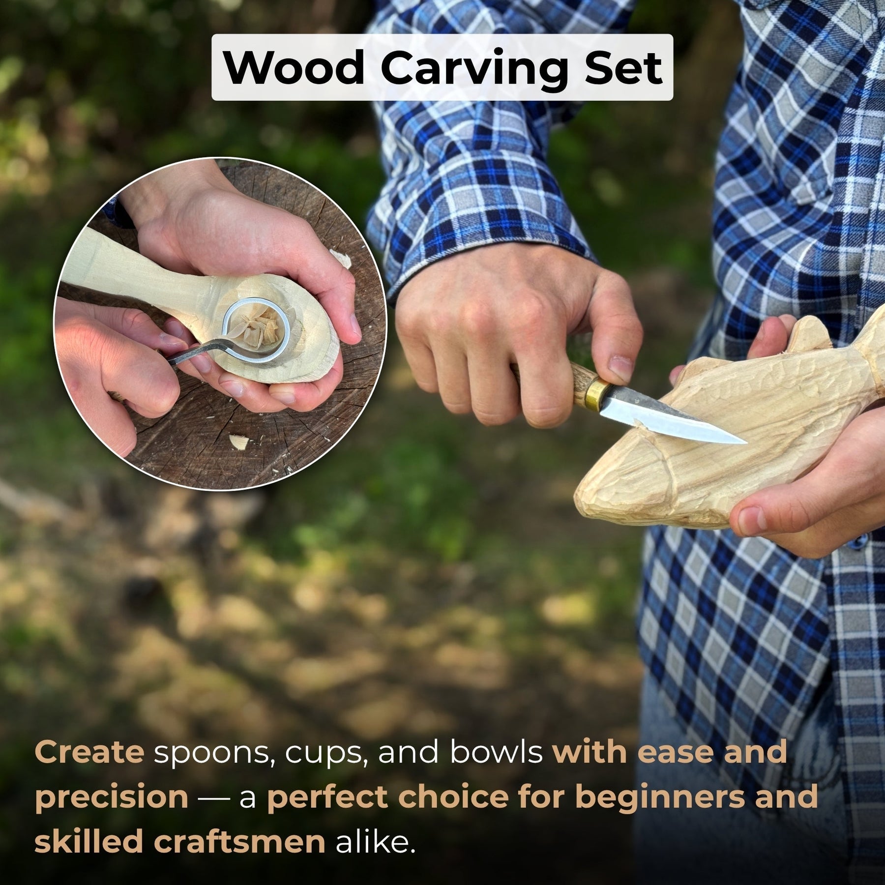 2-Piece Spoon Carving Tool Set with Leather Case