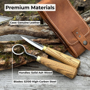 2-Piece Spoon Carving Tool Set with Leather Case