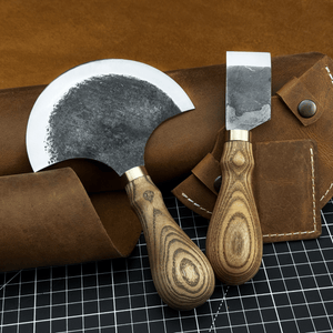 2-Piece Straight and Round (Half Moon) Leather Knife Set