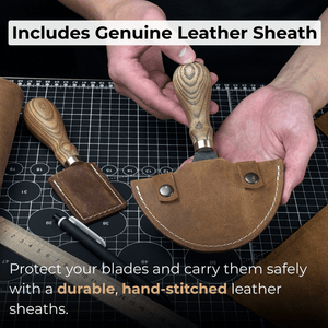 2-Piece Straight and Round (Half Moon) Leather Knife Set