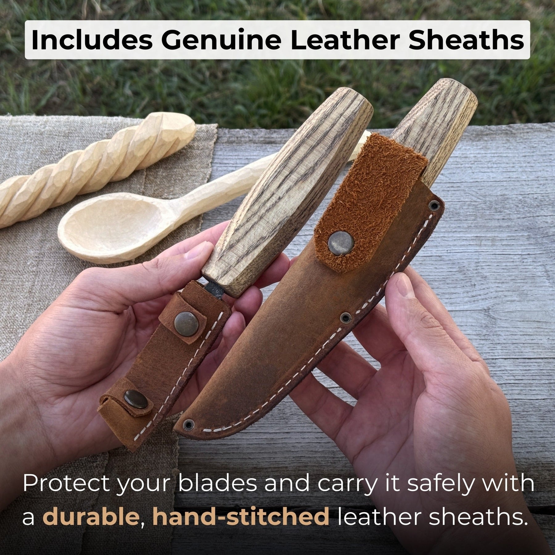2-Piece Wood Carving Knife Set with Leather Sheaths