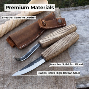 2-Piece Wood Carving Knife Set with Leather Sheaths