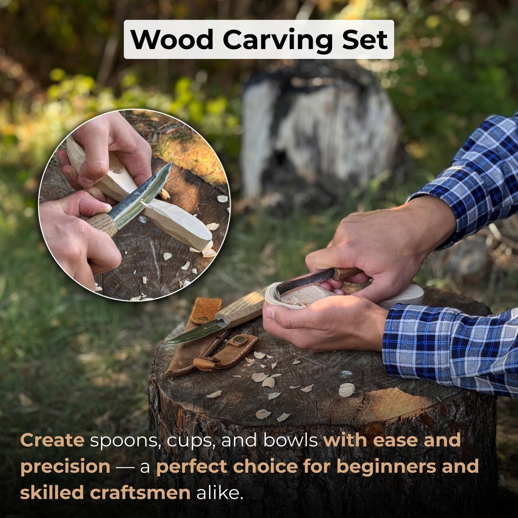 2-Piece Wood Carving Knife Set with Leather Sheaths