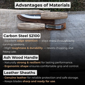 2-Piece Wood Carving Knife Set with Leather Sheaths