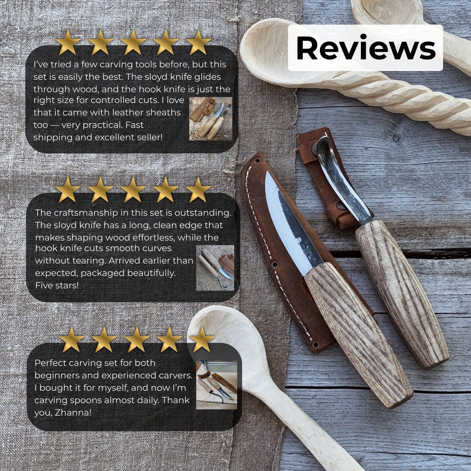 2-Piece Wood Carving Knife Set with Leather Sheaths