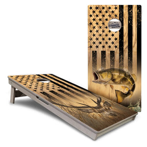 Light Wood Deer & Fish Flag Cornhole Boards – Tournament Series