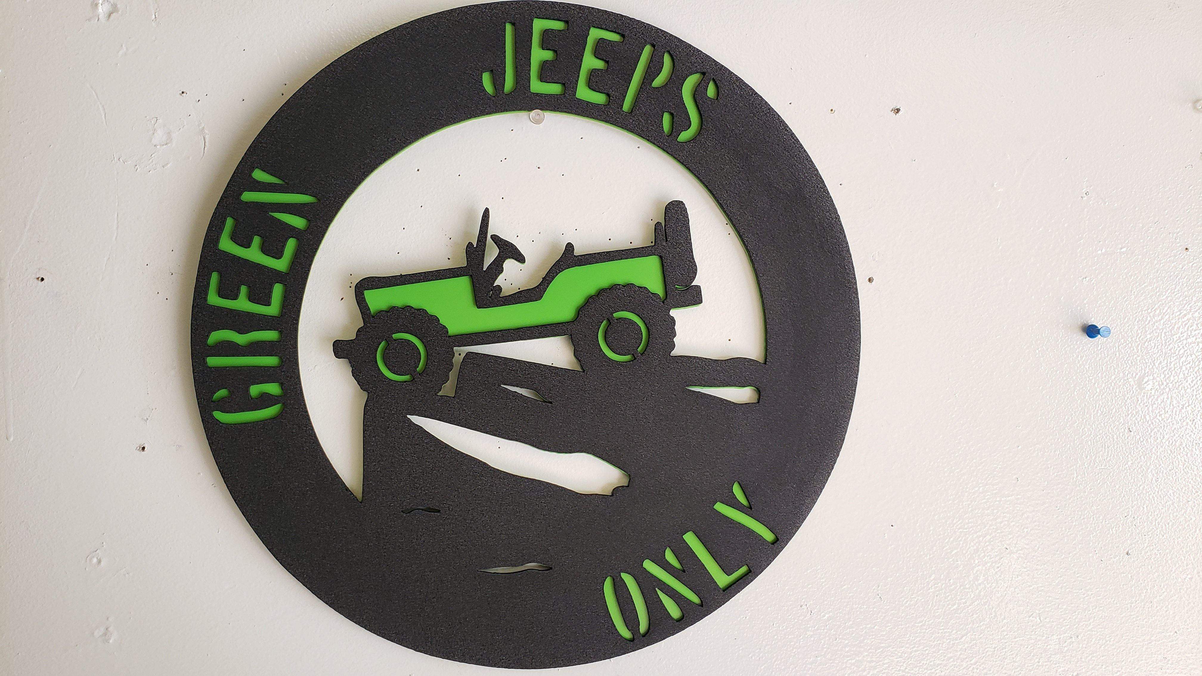 Green Jeeps Only Metal Wall Art – Off-Road Jeep Sign for Garage, Man Cave, or Shop Decor