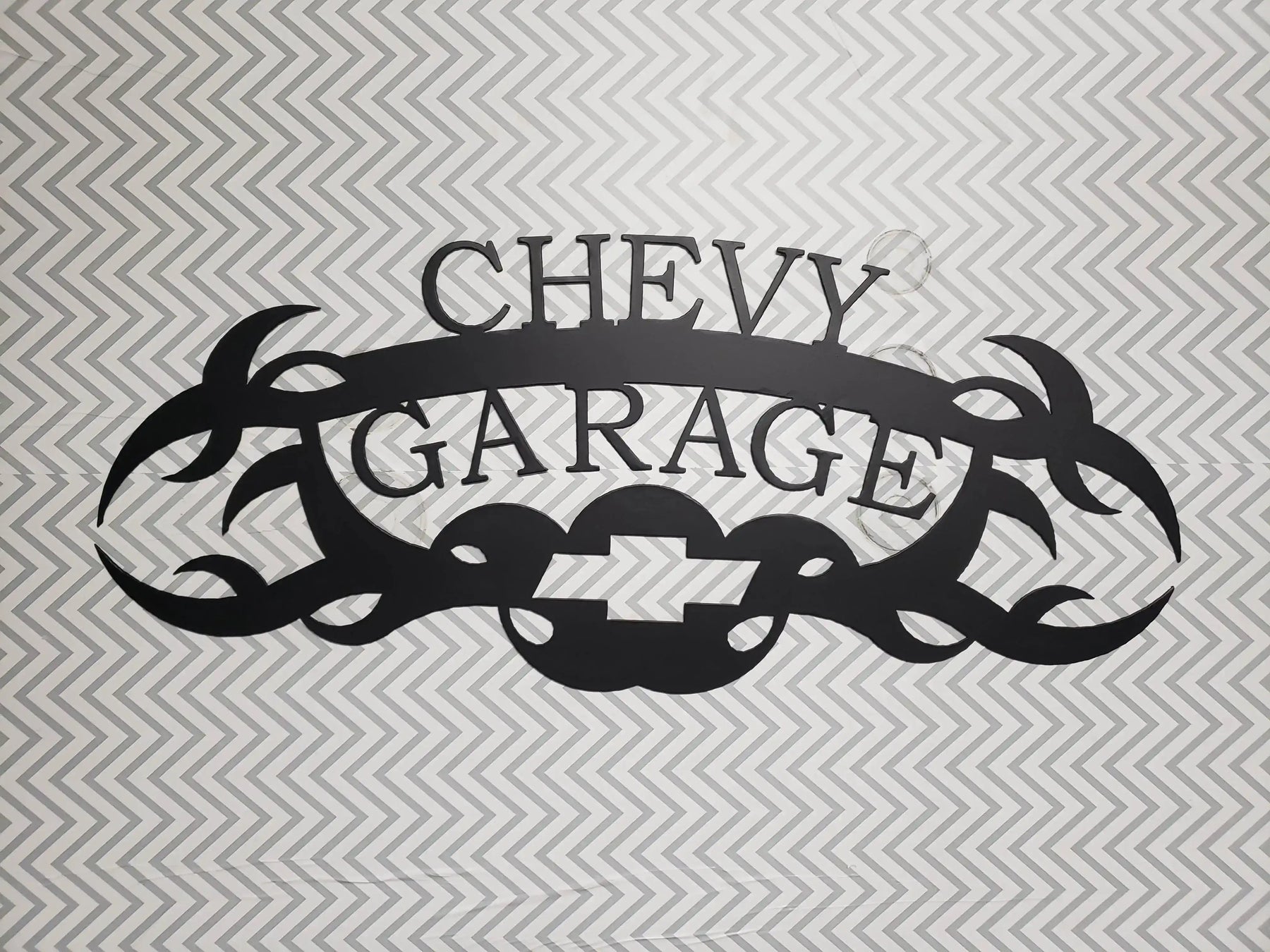 Chevy Garage Metal Sign – Custom Plasma Cut Steel Wall Decor for Garage, Shop, or Mancave detail view by Martin Metalwork LLC