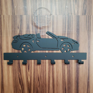Porsche 911 Convertible Key Hanger – Steel Wall Mounted Key Rack – Sport Car Organizer 12"x6" Garage Entryway Decor