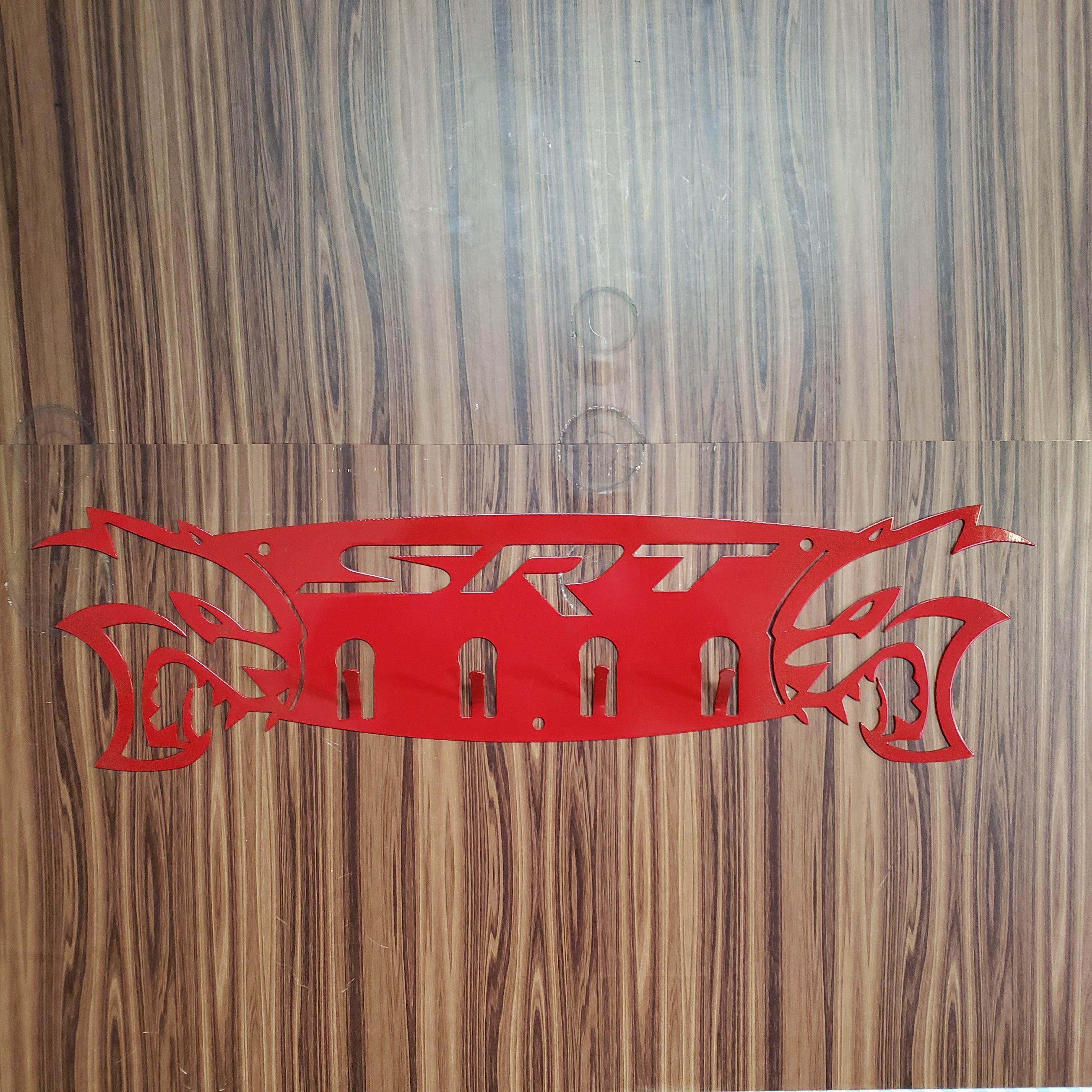 Dodge SRT Hellcat 4-Hook Steel Rack – Dual Hellcat Heads Wall Organizer 12"x4" SRT Text