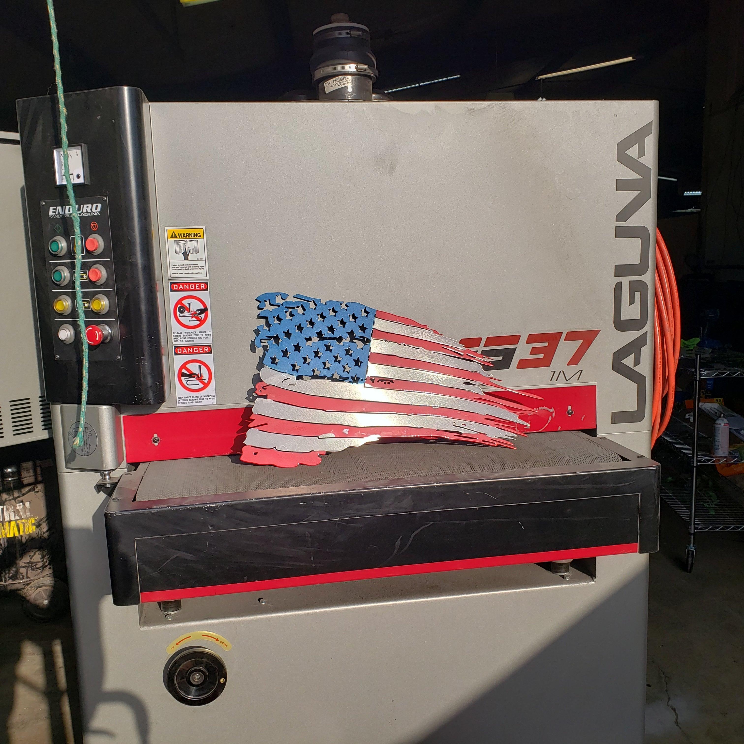 Tattered American Flag Metal Wall Art – Plasma Cut 24"x14" – Patriotic Decor – Color or Heat Treated Finish
