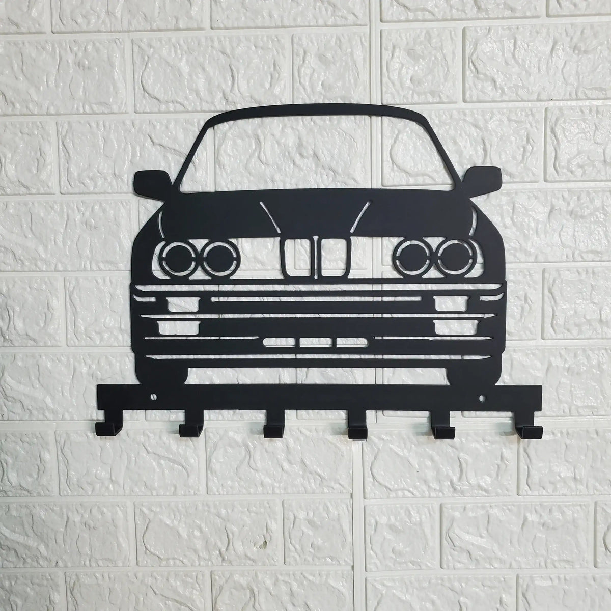 BMW E30 Key Holder – Full Front View Steel Wall Mounted Key Rack – Classic Car Organizer 12"x8" detail view by Martin