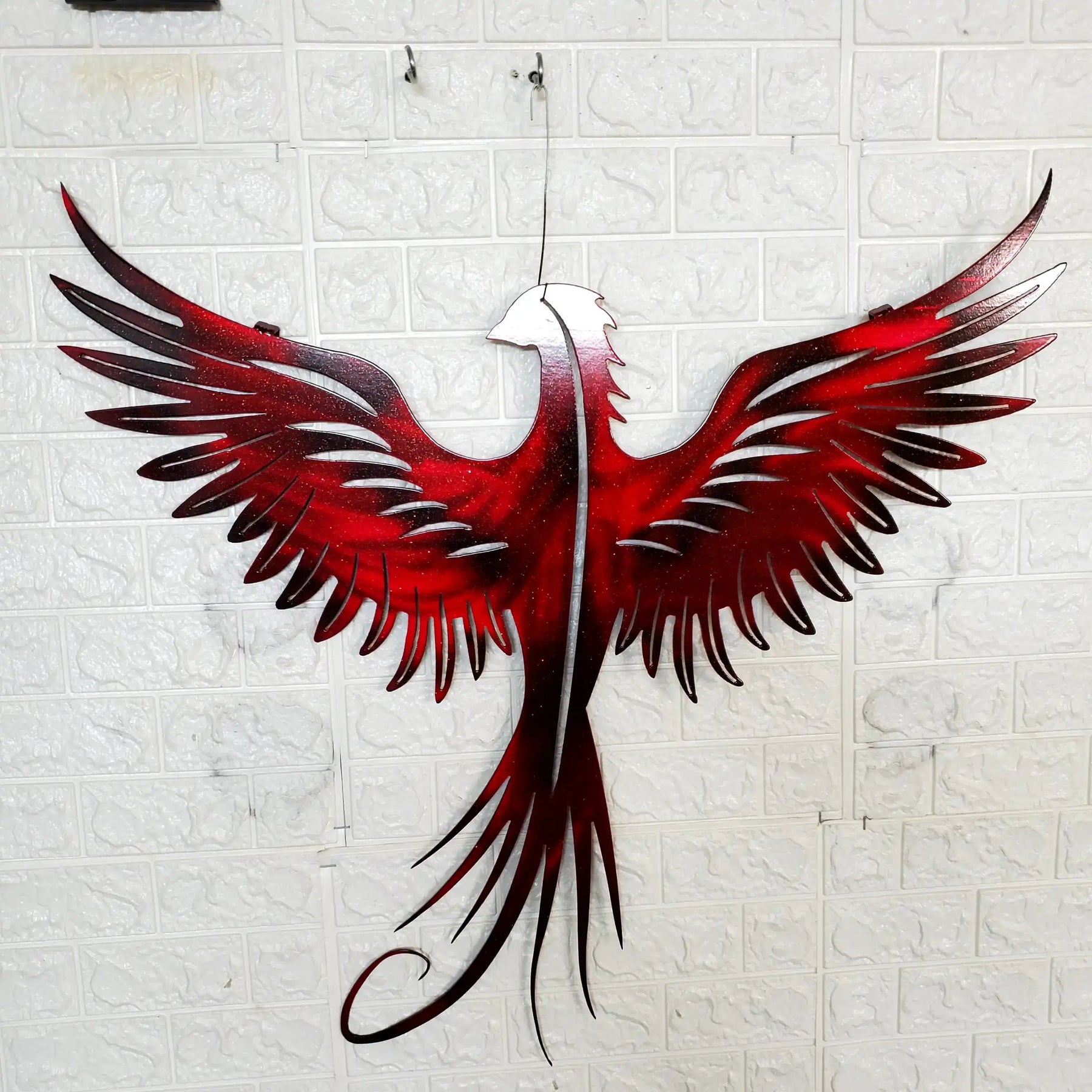 Powder-coated Phoenix metal wall sculpture