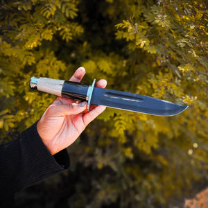 Handmade Black Coated 1095 High Carbon Steel 15 Inches Hunting KA-BAR Knife / Rambo / Bowie Knife Come With Leather Sheath Anniversary & Birthday Gift For Him / Gift for Husband / Father Day Gift