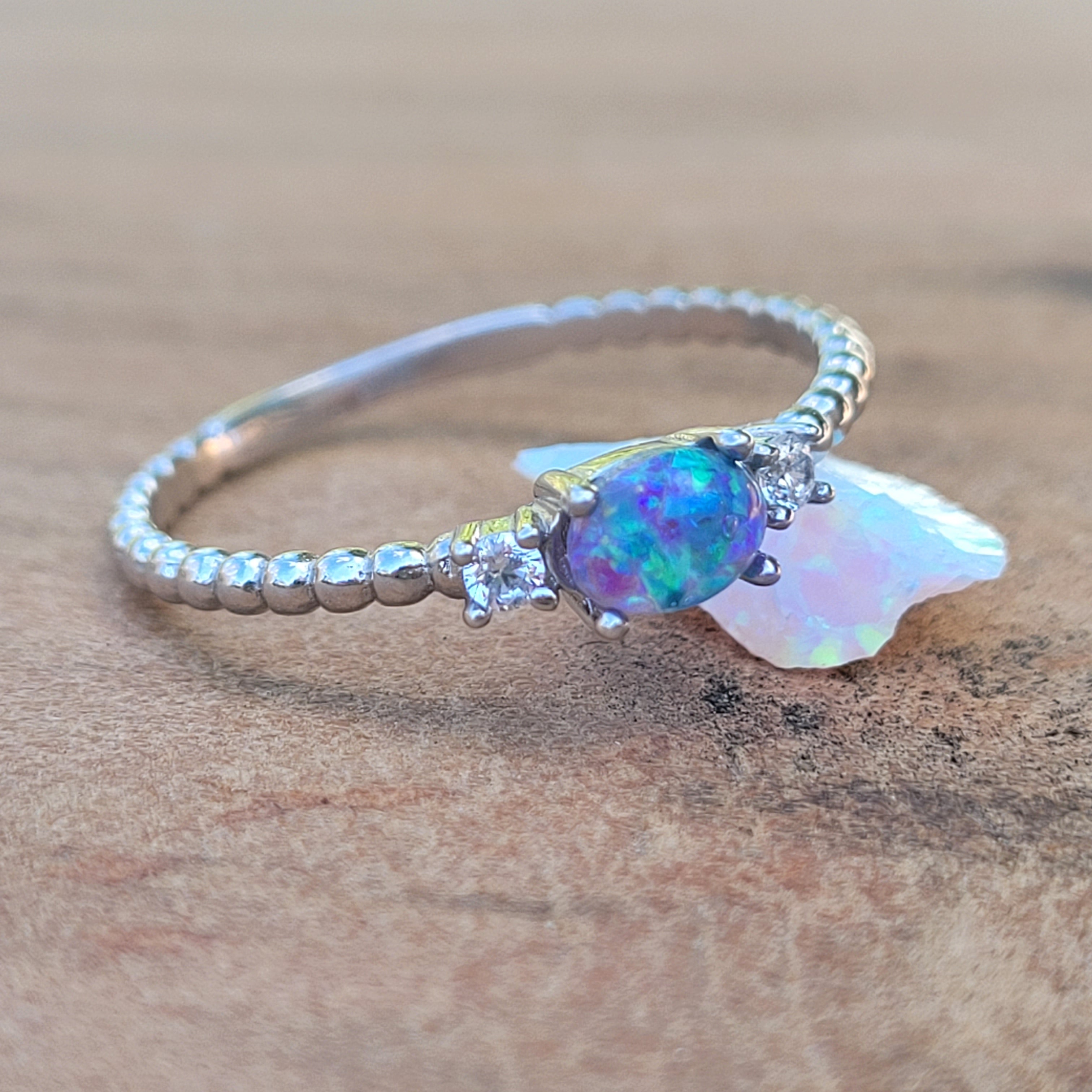 Stackable Memory Opal Ring Made w/ Cremation Ash, Dirt, Hair, or Sand