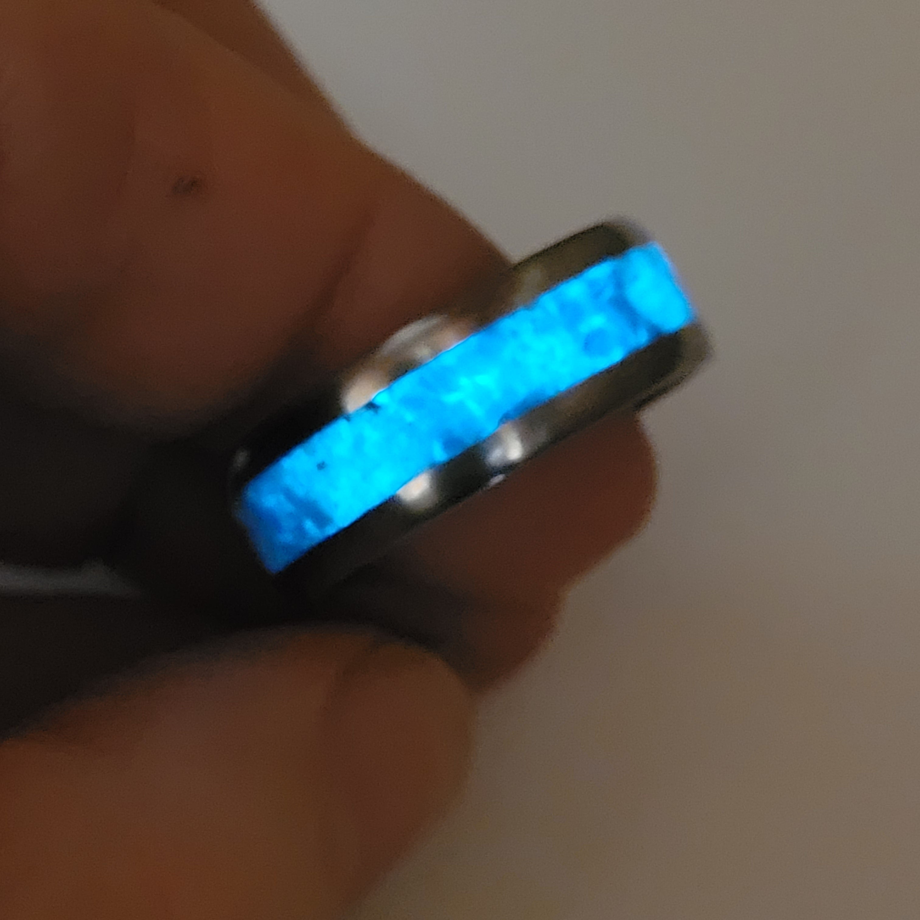 The Lost Luna Memorial Ring - Cremation Ash and Opal - Glow-in-the-Dark - Titanium by Cotton Street Art Company, handmade jewelry detail photo 2