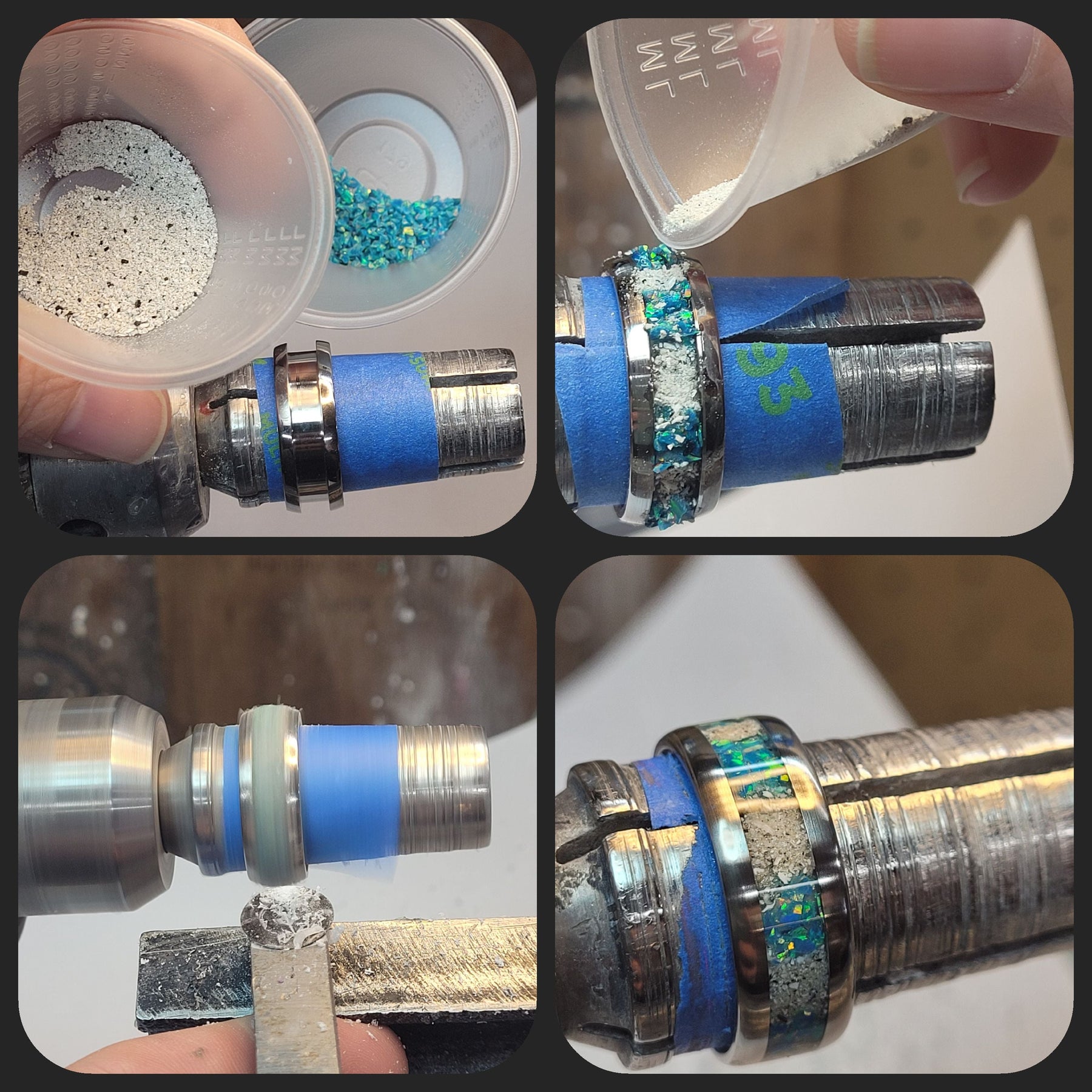 The Lost Luna Memorial Ring - Cremation Ash and Opal - Glow-in-the-Dark - Titanium