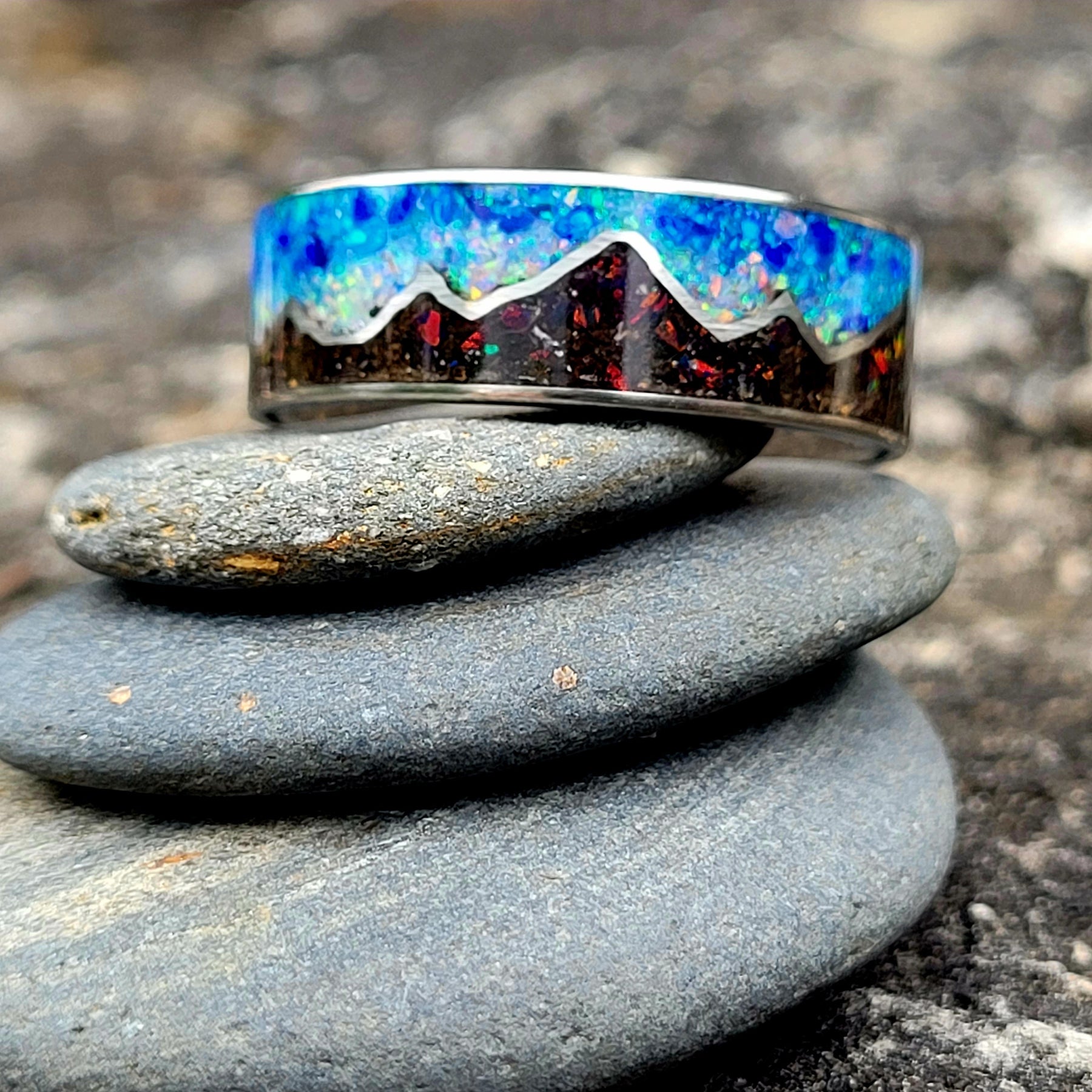 Keepsake Memory Ring "Mountains On My Mind" Titanium Band