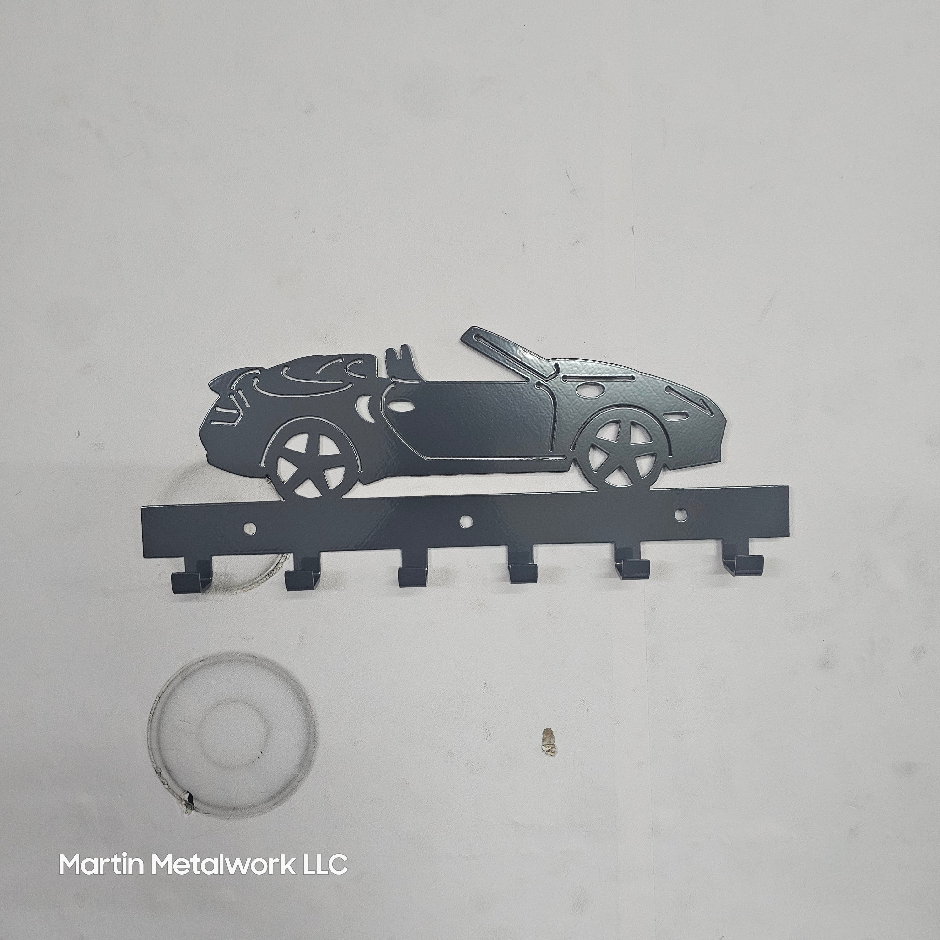 Porsche 911 Convertible Key Hanger – Steel Wall Mounted Key Rack – Sport Car Organizer 12"x6" Garage Entryway Decor