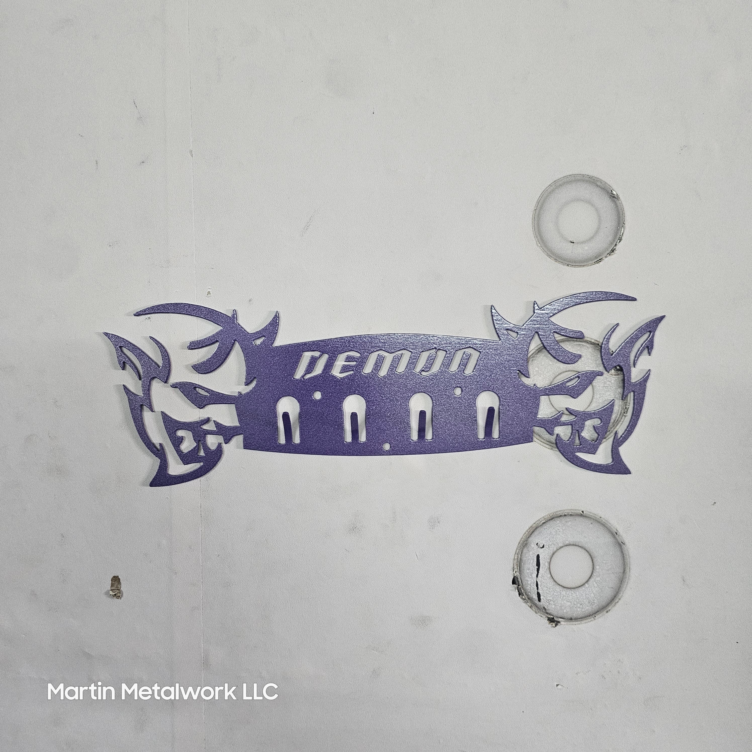 Dodge Demon Muscle Car Key Hanger – Steel Wall Mounted 4-Hook Key Rack – Garage Organizer 12"x4"