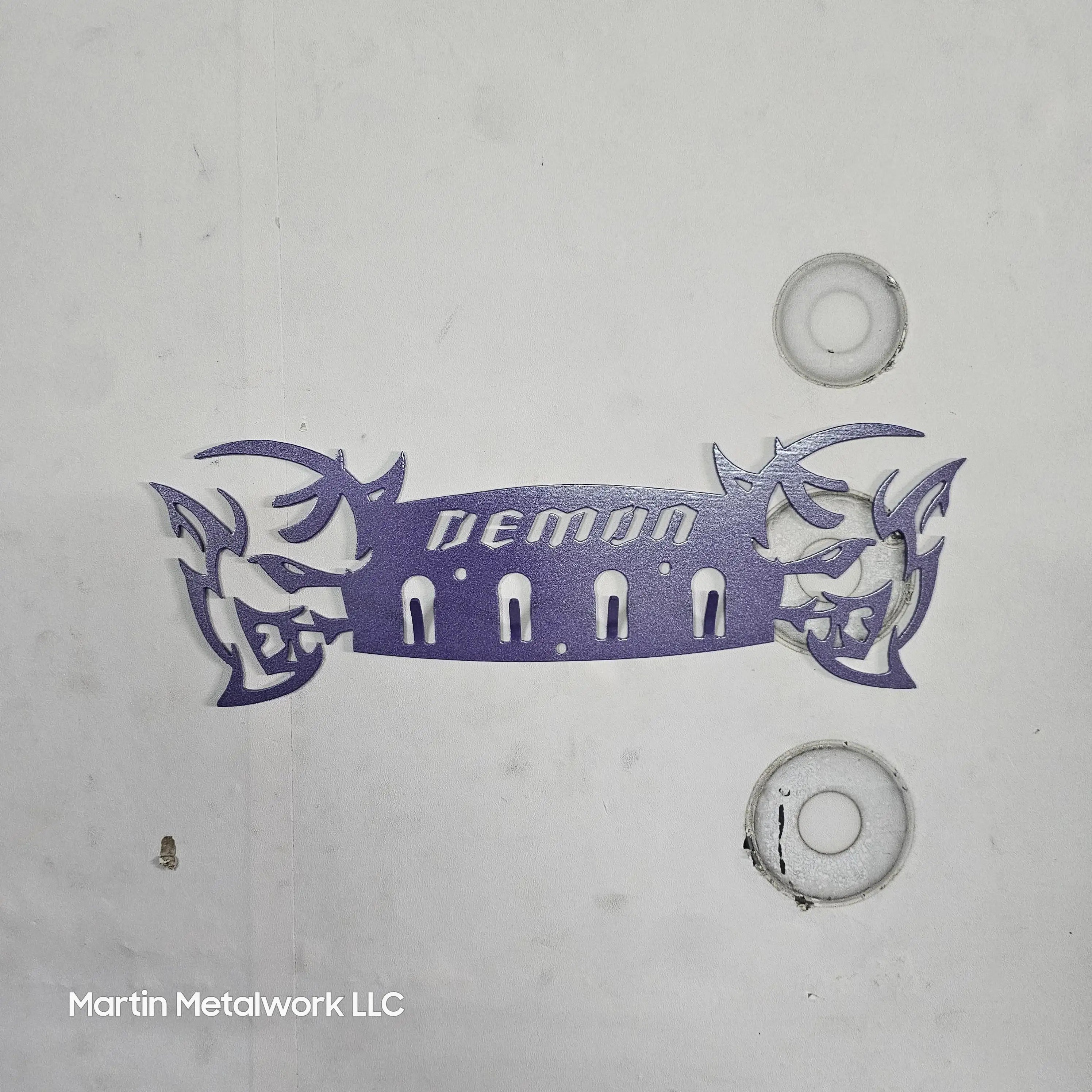 Dodge Demon Muscle Car Key Hanger – Steel Wall Mounted 4-Hook Key Rack – Garage Organizer 12"x4"