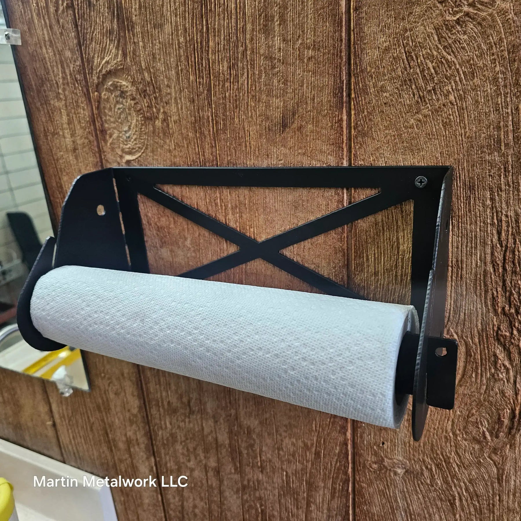 Wall Mounted Metal Paper Towel Holder – Heavy Duty Steel detail view by Martin Metalwork LLC