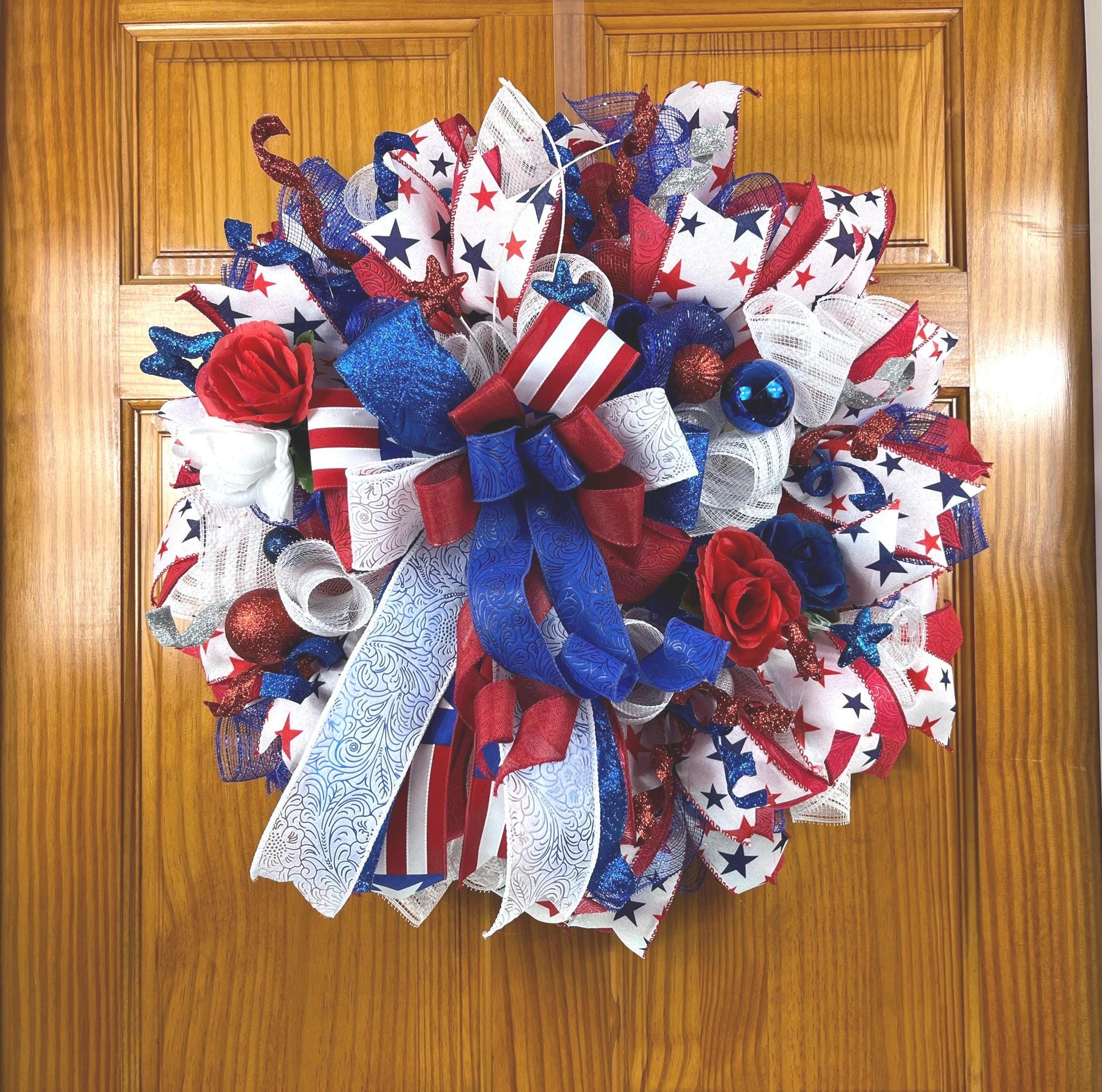 Patriotic 4th of July Wreath | Americana Door Decor by Bouge Creations, view 3