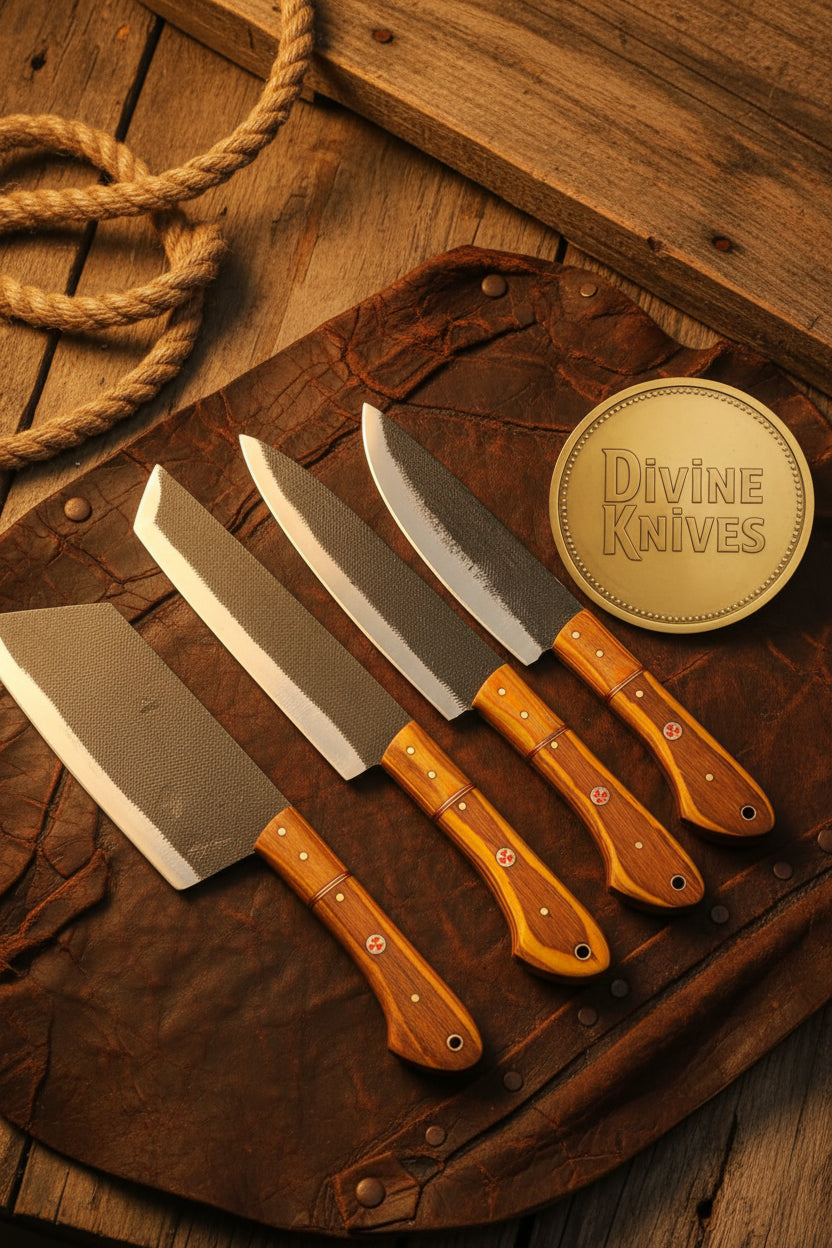 Charcoal & Amber Chef Knife Set with Dark Finished Blades by Divine Knives