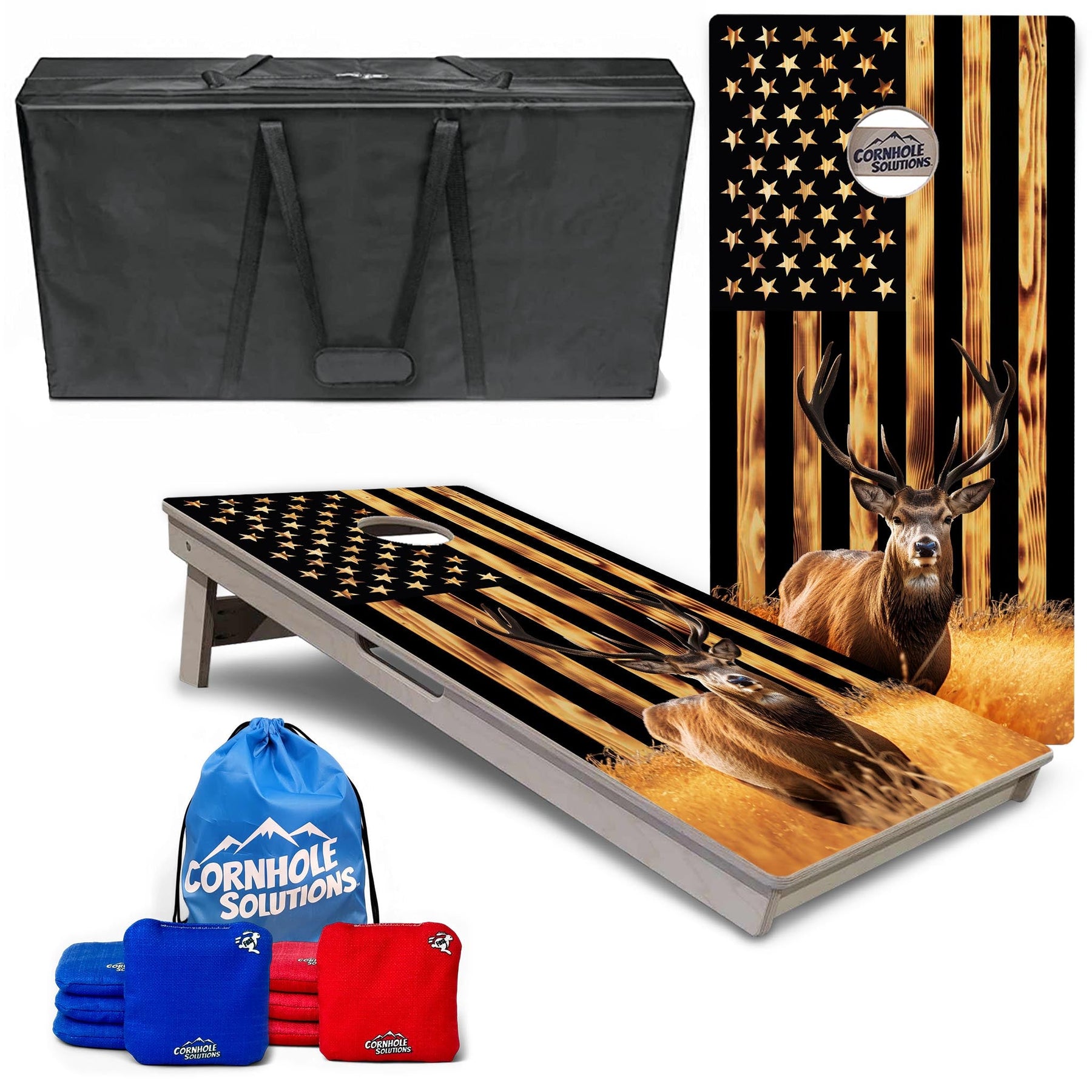 Complete Tournament Cornhole Bundle - Boards, Bags & Carrying Case - Colorful Deer/Fish