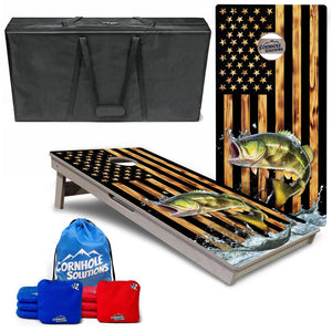 Complete Tournament Cornhole Bundle - Boards, Bags & Carrying Case - Colorful Deer/Fish