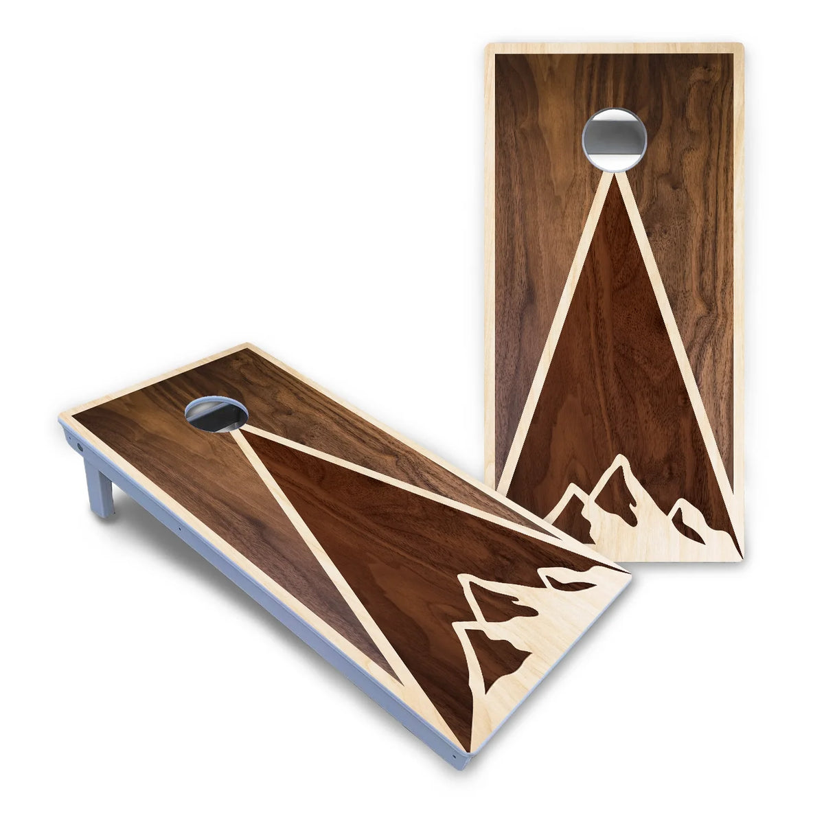 Stained Mountain Scene Cornhole Boards - All Weather Series