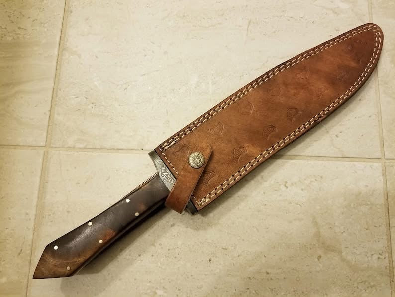 Coffin Handle Damascus Western Clip Point Bowie with Tapered Grip