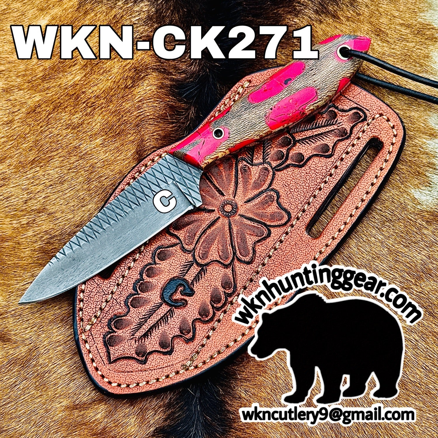 Textured Spear Point Dagger Knife with Pink product detail, view 2