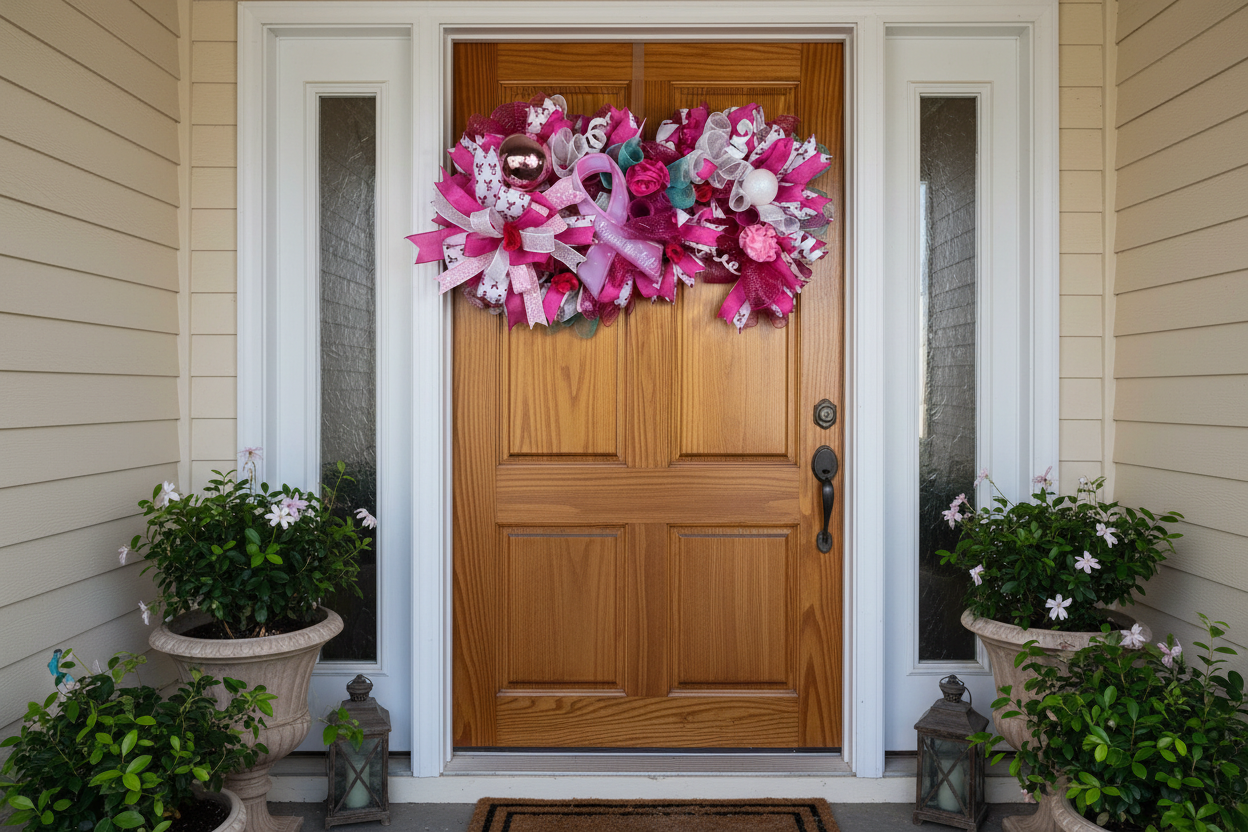 Breast Cancer Awareness | Pink Ribbon Door Decor | Support the Fight | Gift for Survivor or Fighter detail view by Bouge