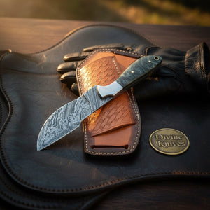 Damascus Charcoal Burl Resin Cowboy Knife product detail, view 4