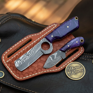 Loop Hole Purple Resin Bull Cutter & Skinner Set with Tooled Leather Sheath