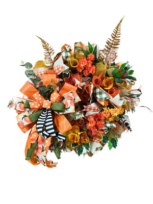 Peach & Orange Fall Wreath | Polka Dot Bow Door Decor handmade by Bouge Creations