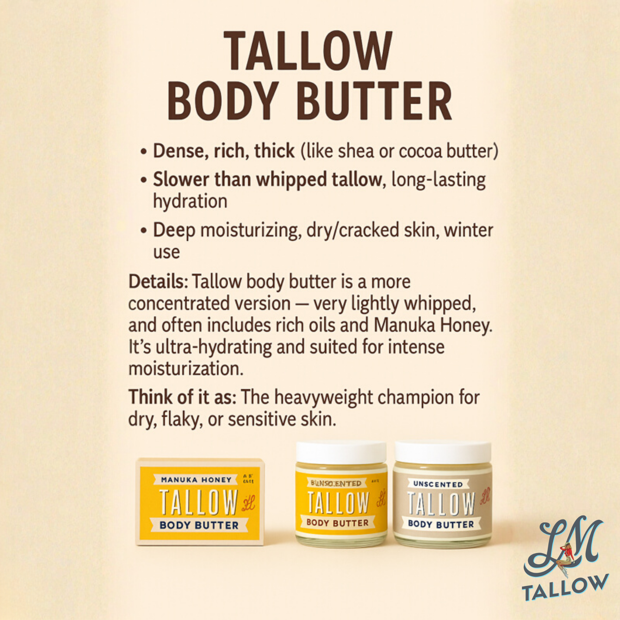 Unscented Tallow Skincare 9oz Trio - Whipped Moisturizer, Body Butter & Balm | Lady May Tallow by The Lady May, scented candle detail photo 3