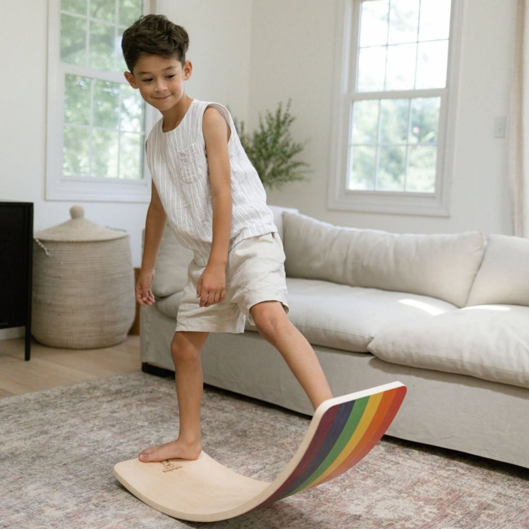Wobble Board by Bunny Hopkins, handcrafted wooden activity toy product and lifestyle photo 5