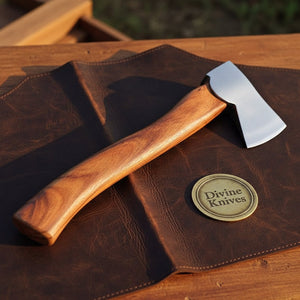 Rosewood Scandinavian Wildlife Hatchet with Polished Head and Carved Swan Neck Haft