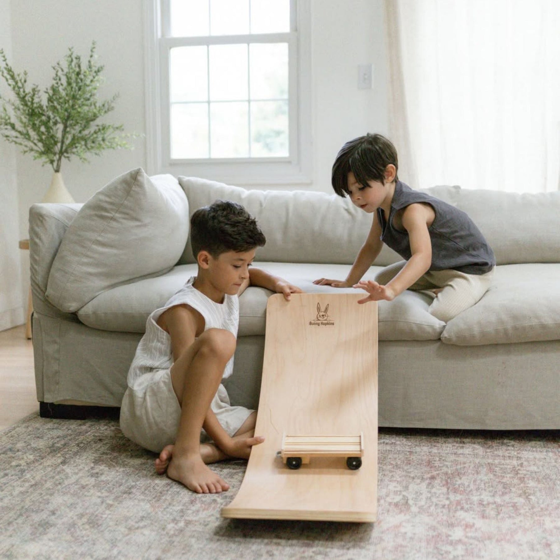 Wobble Board by Bunny Hopkins, handcrafted wooden activity toy product and lifestyle photo 9