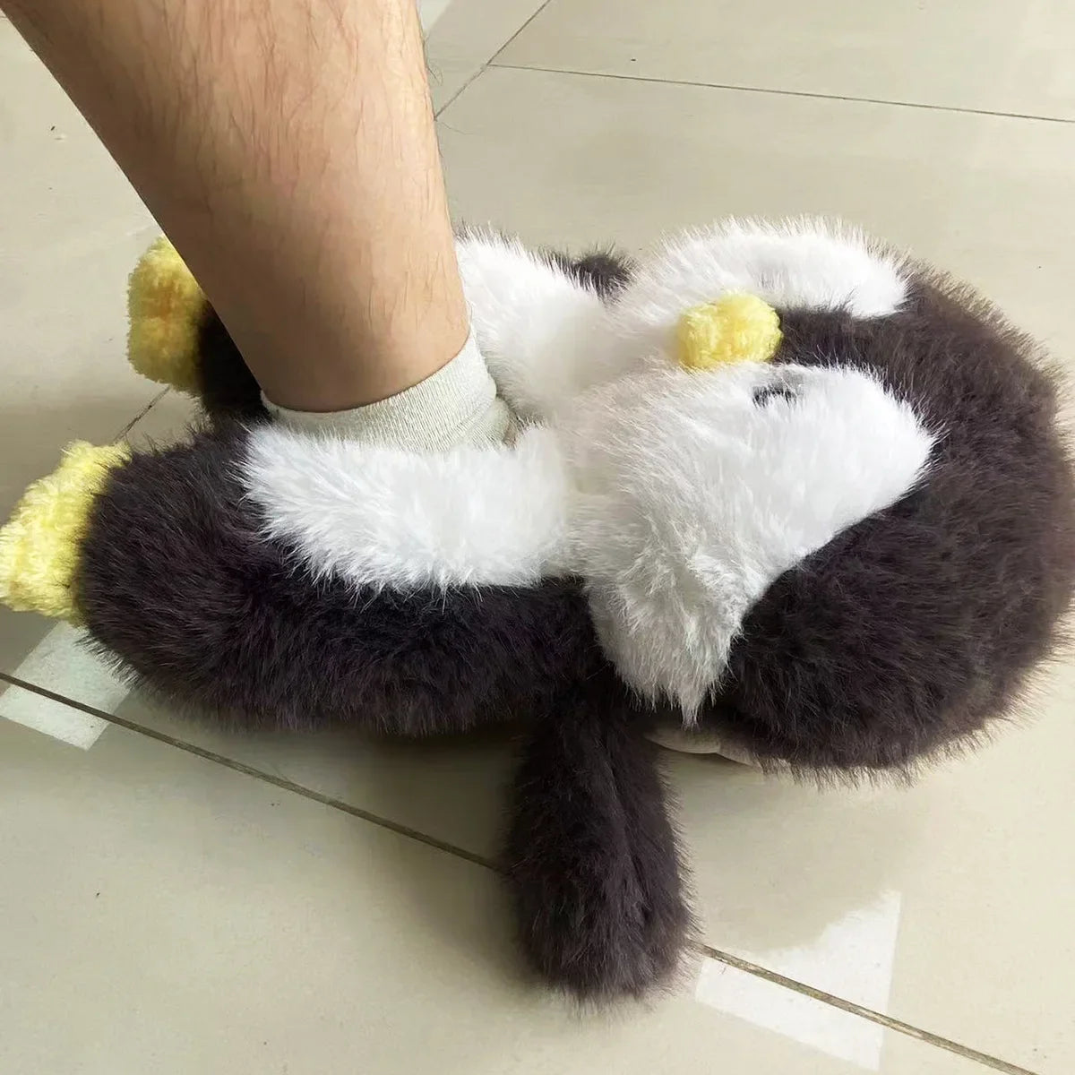 Fuzzy Penguin Plush Slippers — Cute Soft Furry Indoor House Shoes by The Mississippi Mermaid Mercantile - view 3