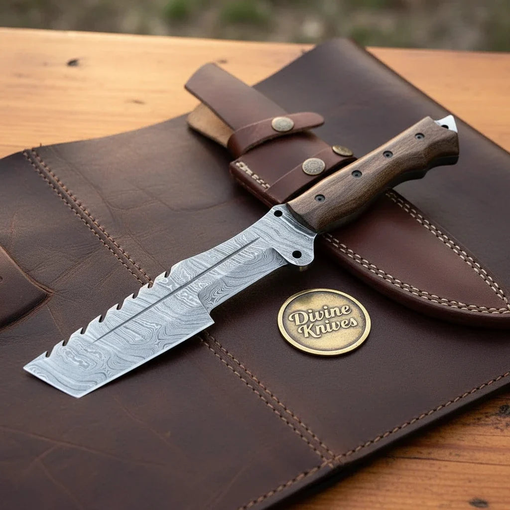 Sawback Reverse Tanto Knife blade and handle detail